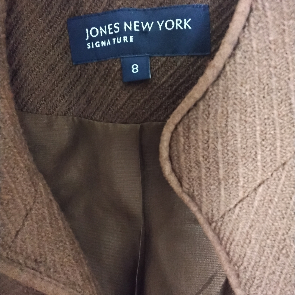 Jones New York Women's 8 Brown 100% Virgin Wool Lined Blazer Jacket - Picture 3 of 5
